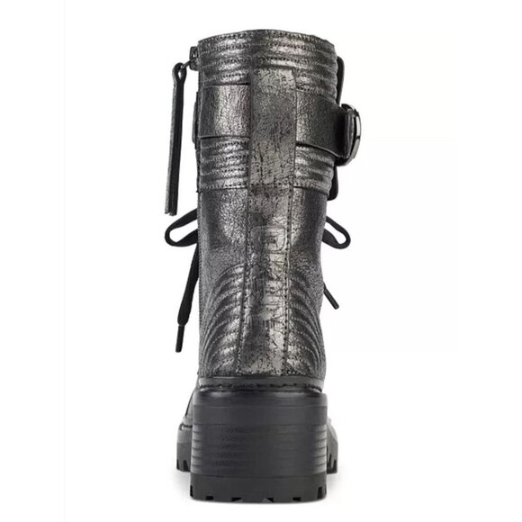DKNY / Basia Combat /  Metallic / Boots With Side Zipper & Buckle Straps / Ancle - Picture 3 of 9
